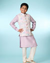 Manyavar Boys White Lilac Kurta Jacket Set