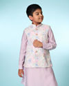 Manyavar Boys White Lilac Kurta Jacket Set