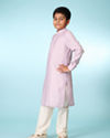 Manyavar Boys White Lilac Kurta Jacket Set