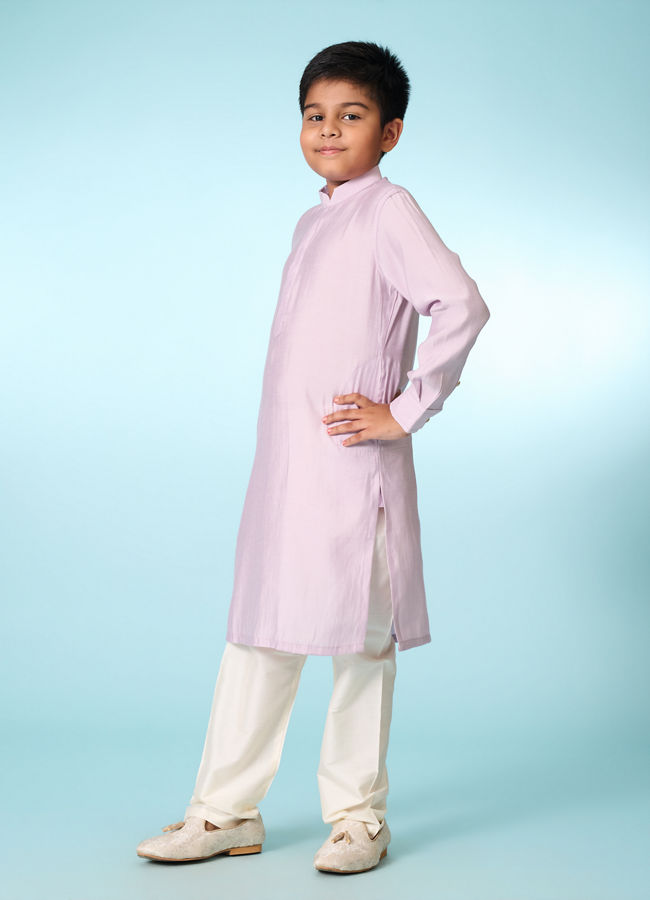 Manyavar Boys White Lilac Kurta Jacket Set