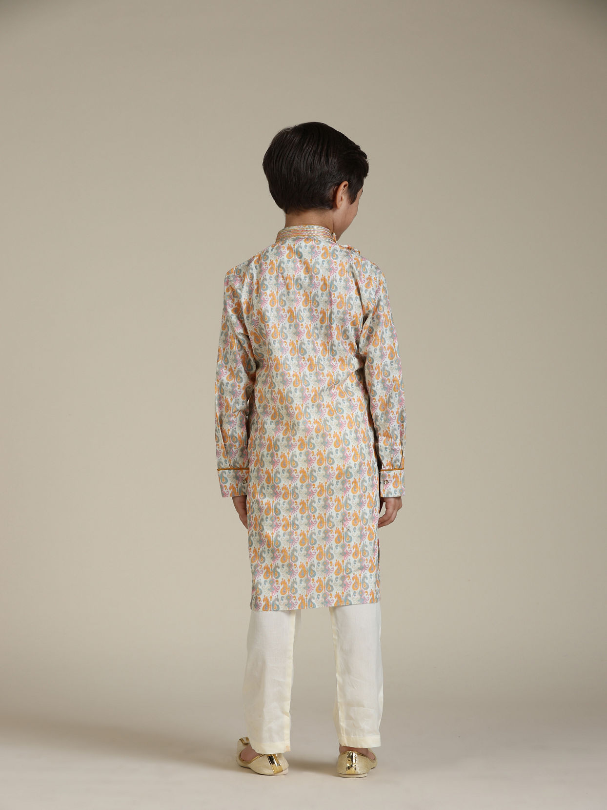 Manyavar Boys Boys Light Orange Paisley Printed Angrakha Style Kurta Set