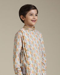 Manyavar Boys Boys Light Orange Paisley Printed Angrakha Style Kurta Set