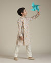 Manyavar Boys Boys Light Orange Paisley Printed Angrakha Style Kurta Set