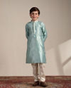 Manyavar Boys Boys Turquoise Blue Paisley Printed Kurta Set