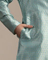 Manyavar Boys Boys Turquoise Blue Paisley Printed Kurta Set