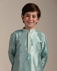 Manyavar Boys Boys Turquoise Blue Paisley Printed Kurta Set