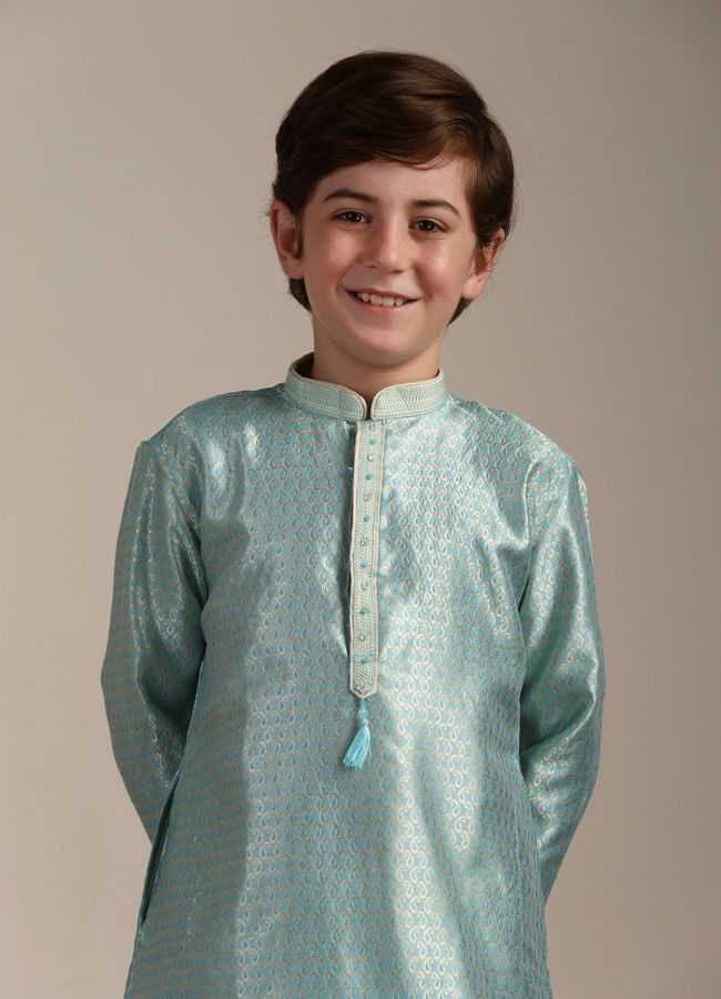 Boys Turquoise Blue Paisley Printed Kurta Set image number 0