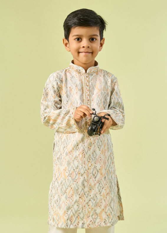Manyavar Boys Cream Kurta Pajama Elegance