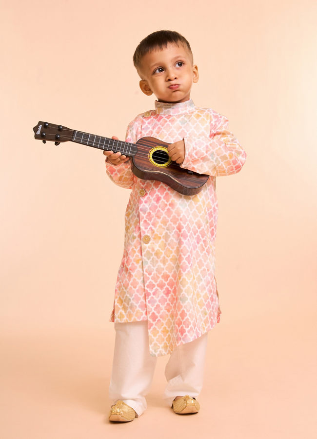 Manyavar Boys Peach Elegance Satin Kurta Pajama