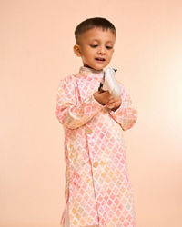 Manyavar Boys Peach Elegance Satin Kurta Pajama