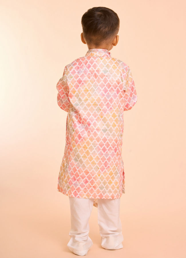 Manyavar Boys Peach Elegance Satin Kurta Pajama