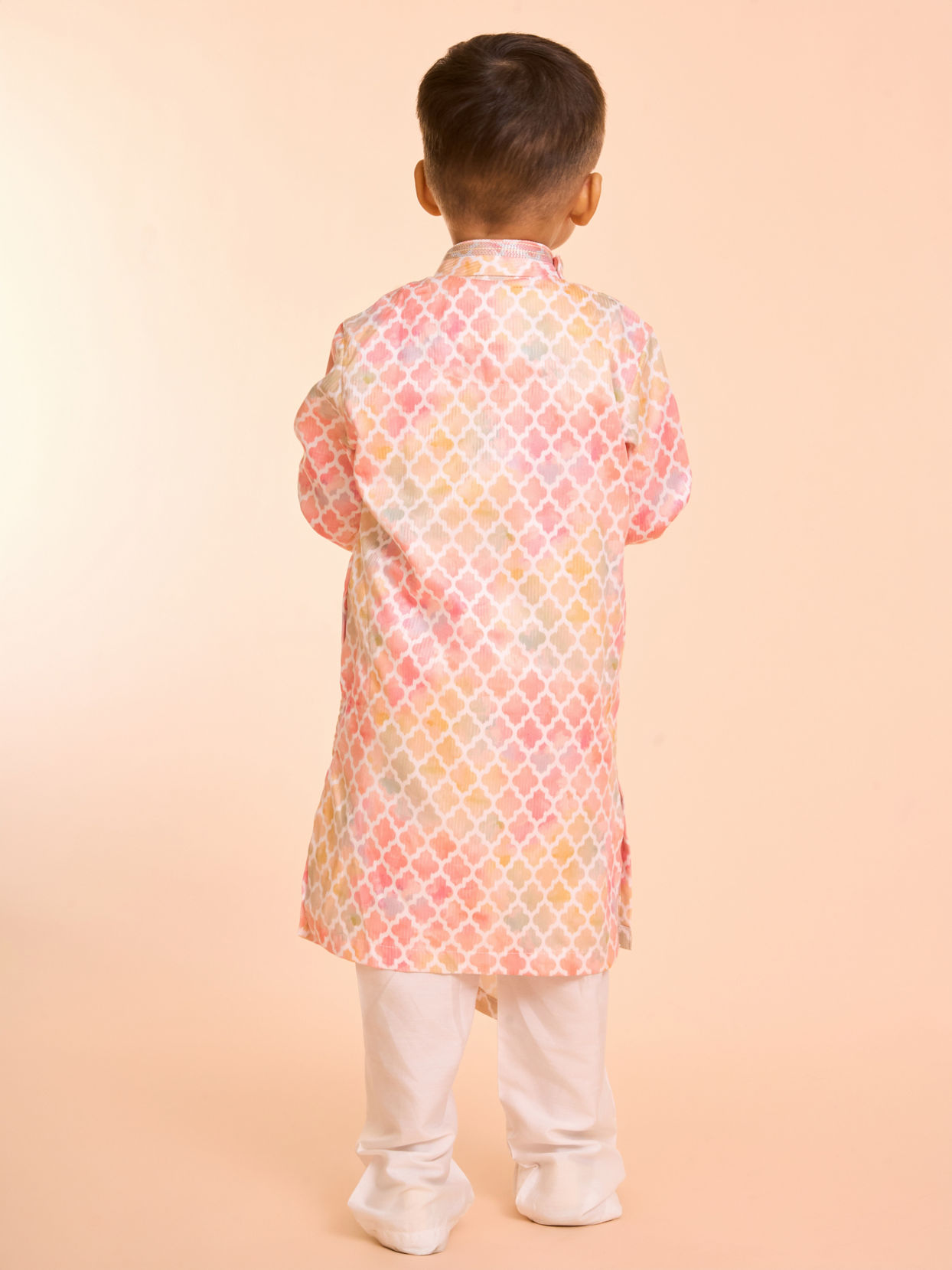 Manyavar Boys Peach Elegance Satin Kurta Pajama