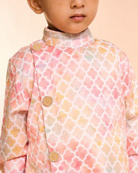 Manyavar Boys Peach Elegance Satin Kurta Pajama