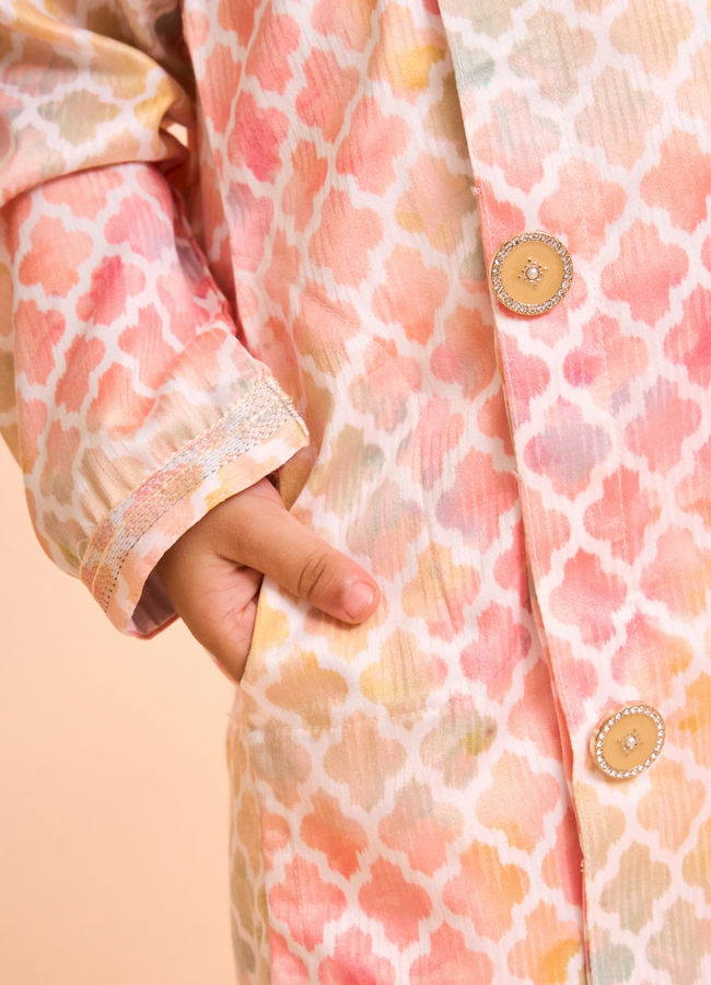 Manyavar Boys Peach Elegance Satin Kurta Pajama