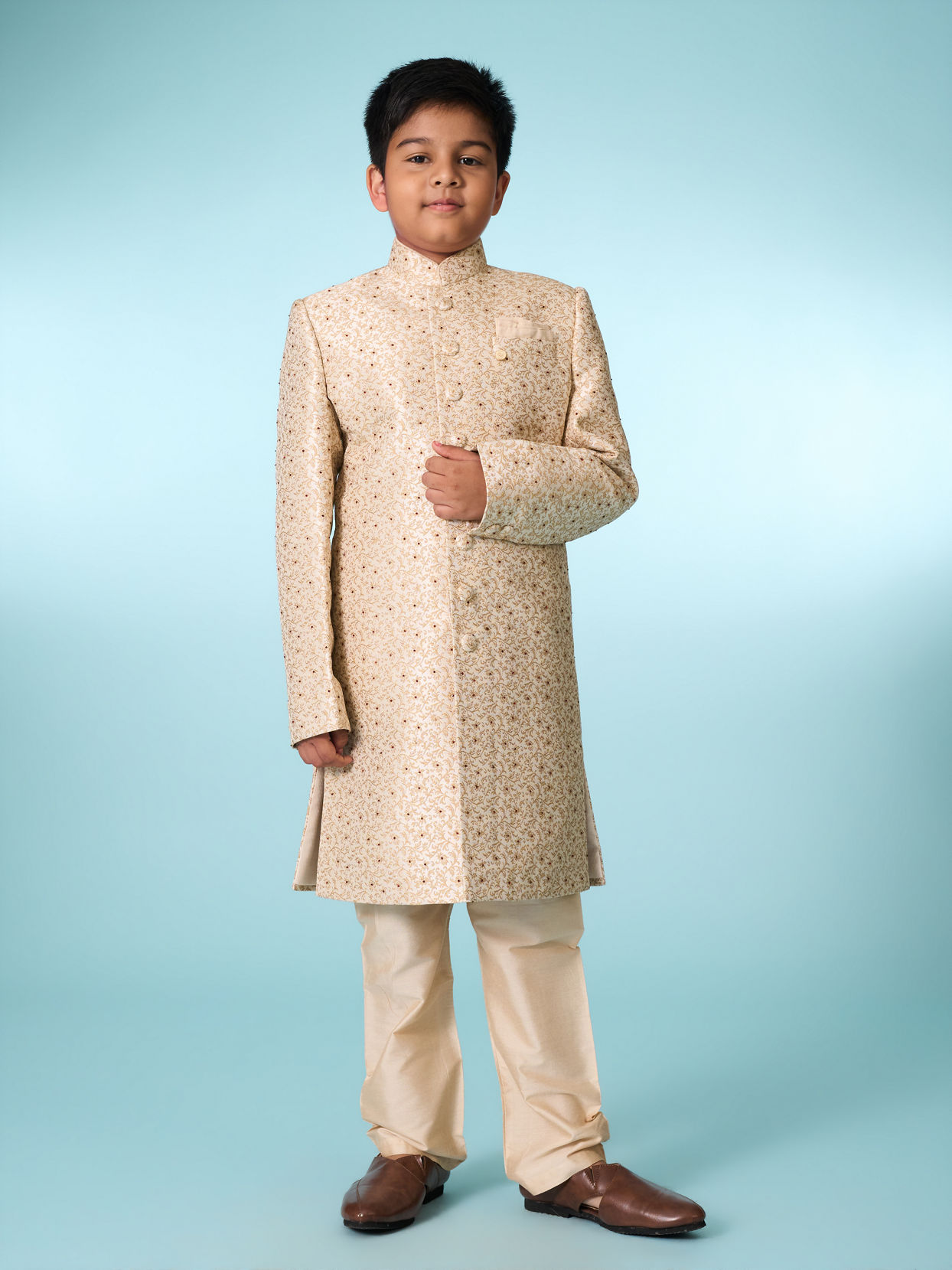 Manyavar Boys Beige Elegance Sherwani