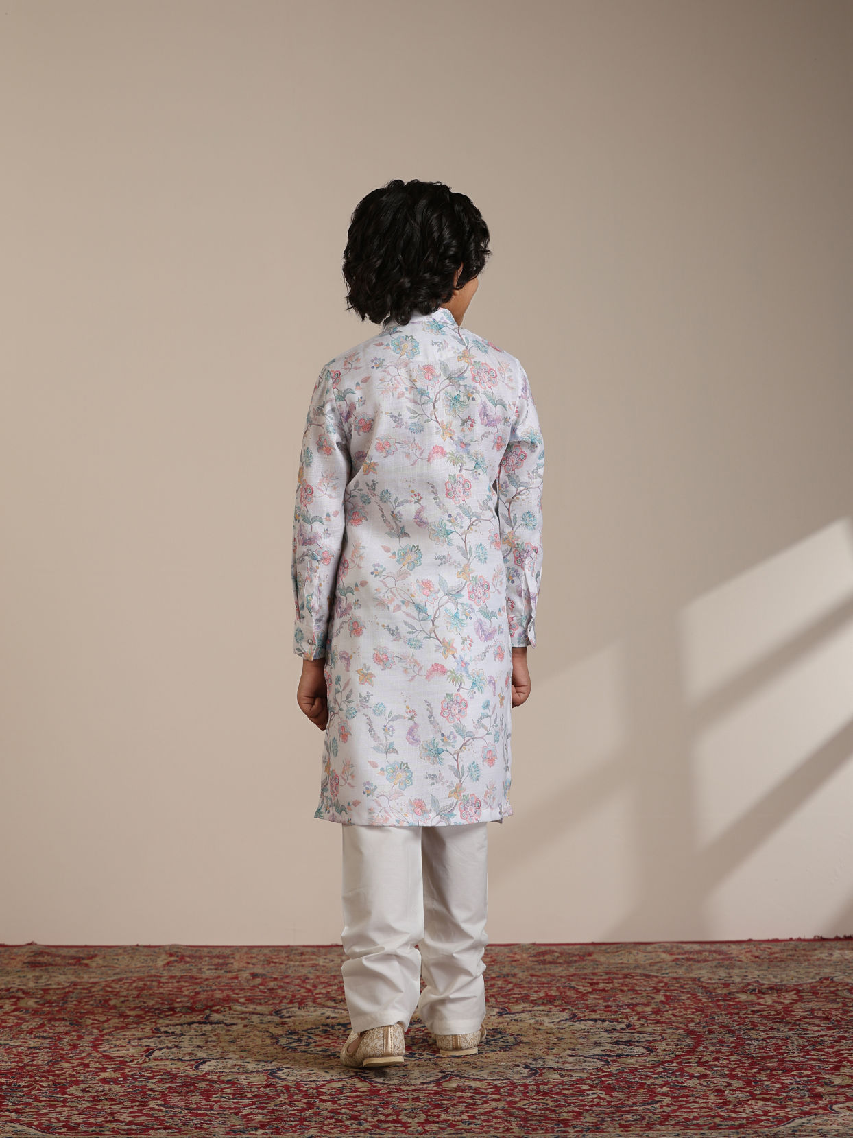 Manyavar Boys Boys Warm White Floral Printed Kurta Set