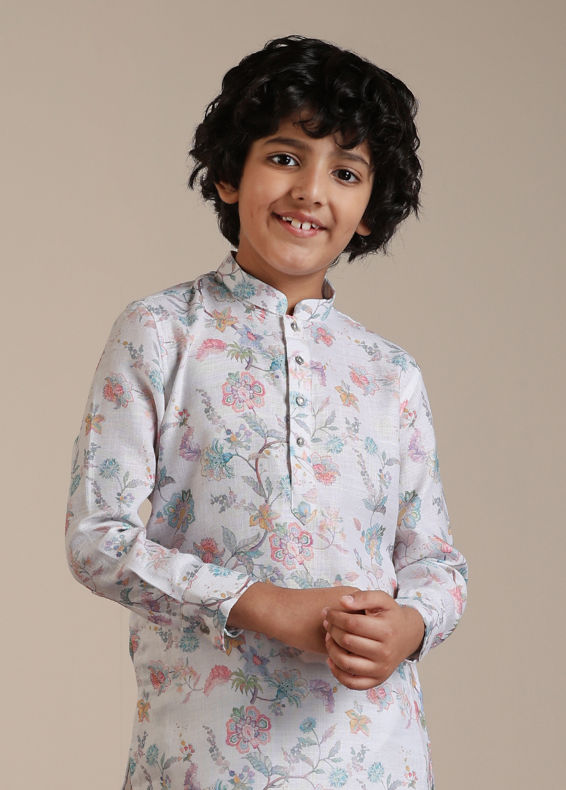 Manyavar Boys Boys Warm White Floral Printed Kurta Set