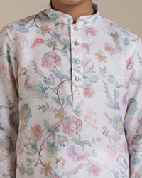 Manyavar Boys Boys Warm White Floral Printed Kurta Set