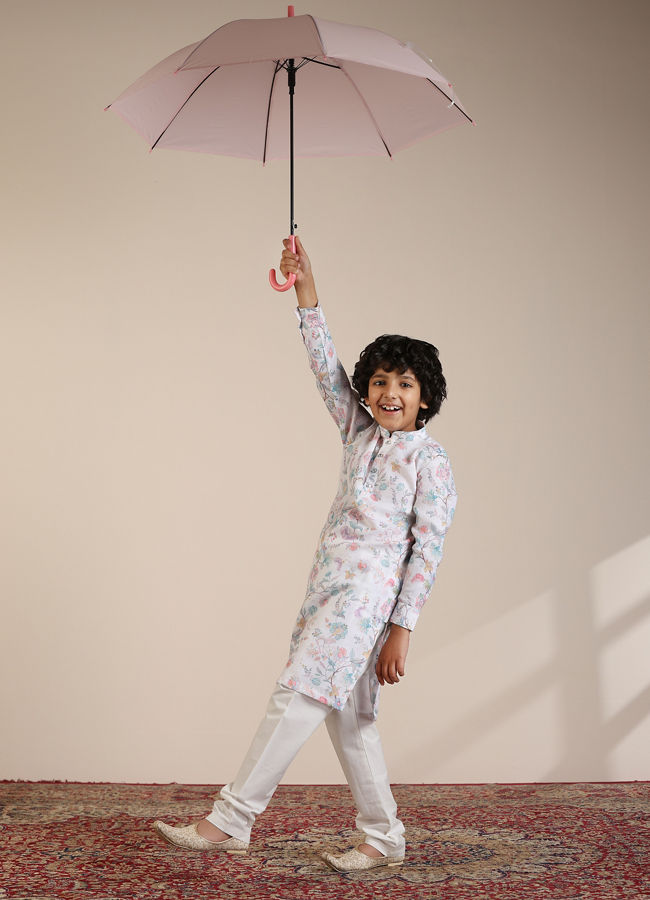 Manyavar Boys Boys Warm White Floral Printed Kurta Set