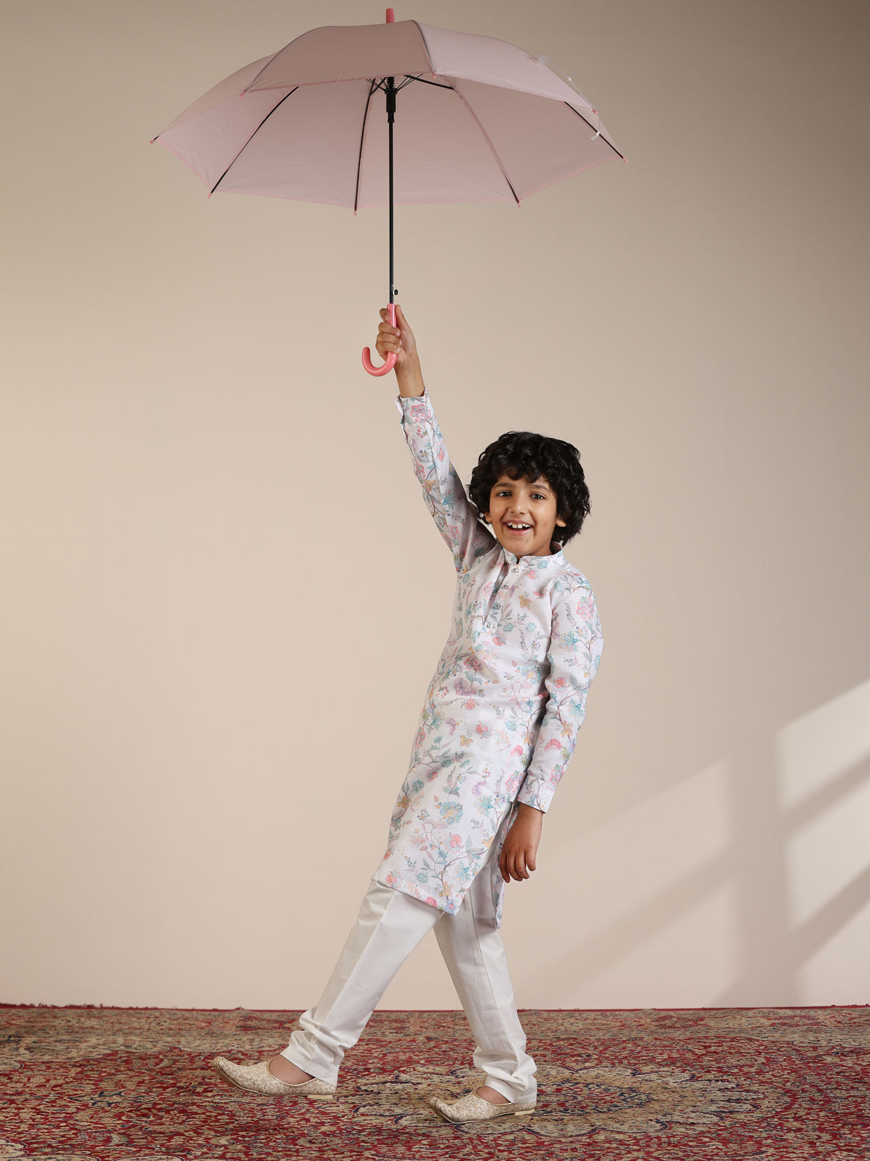 Manyavar Boys Boys Warm White Floral Printed Kurta Set