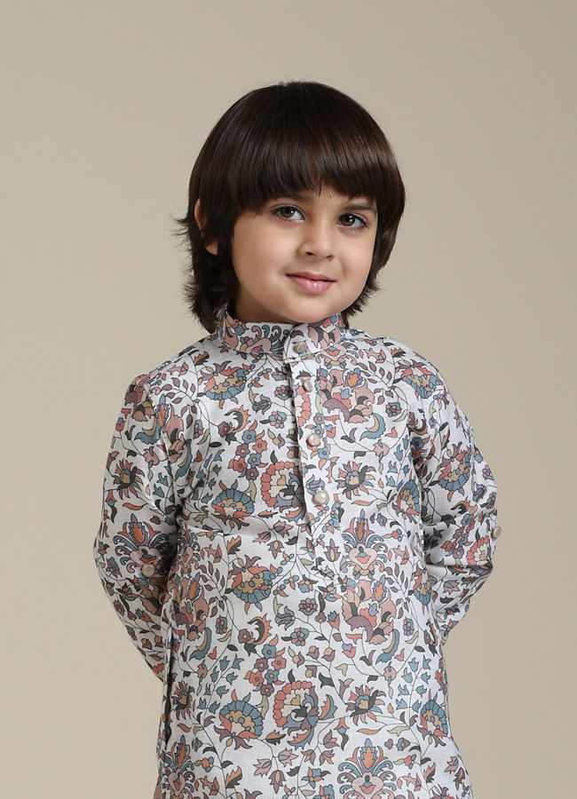 Manyavar Boys Beige Chikankari Kurta Pajama Set for Boys