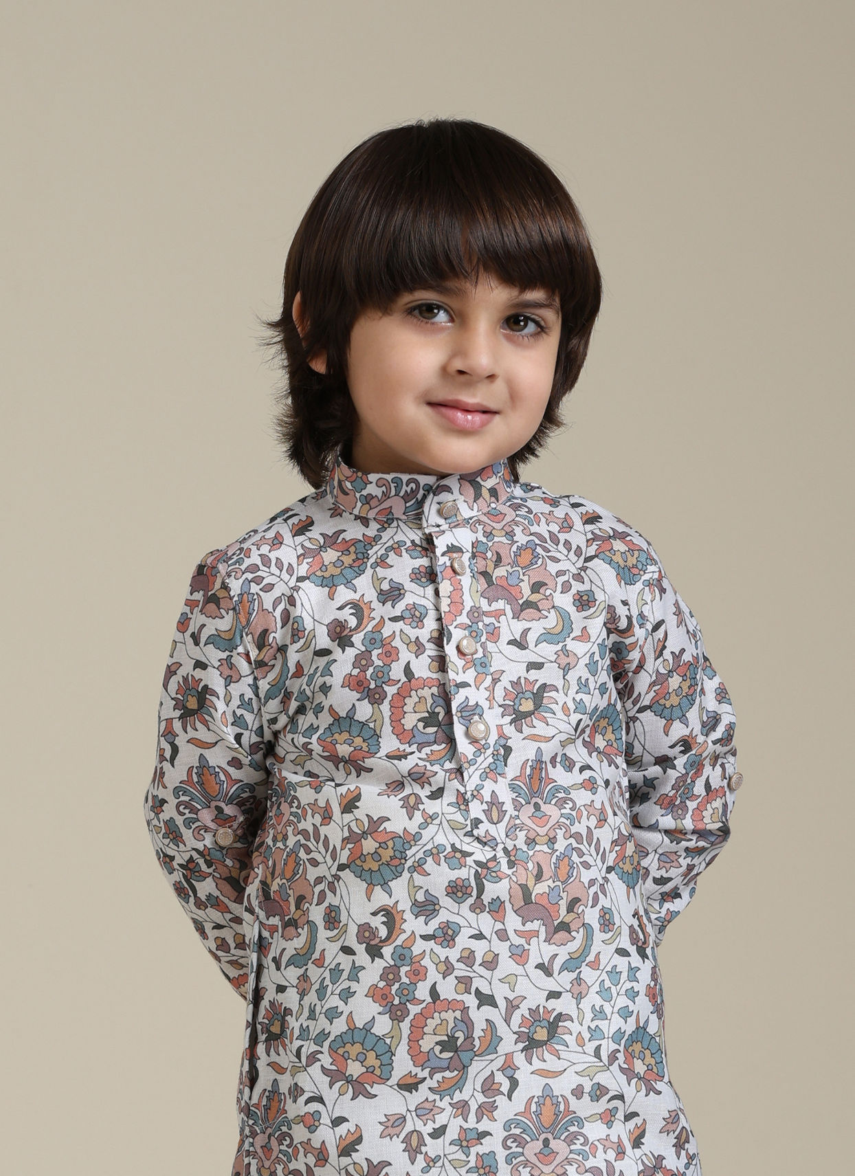 Manyavar Boys Beige Chikankari Kurta Pajama Set for Boys