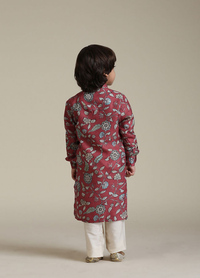 Manyavar Boys Rust Print Blended Viscose Kurta Set