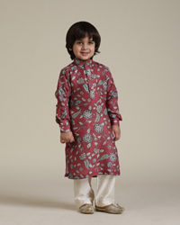 Manyavar Boys Rust Print Blended Viscose Kurta Set