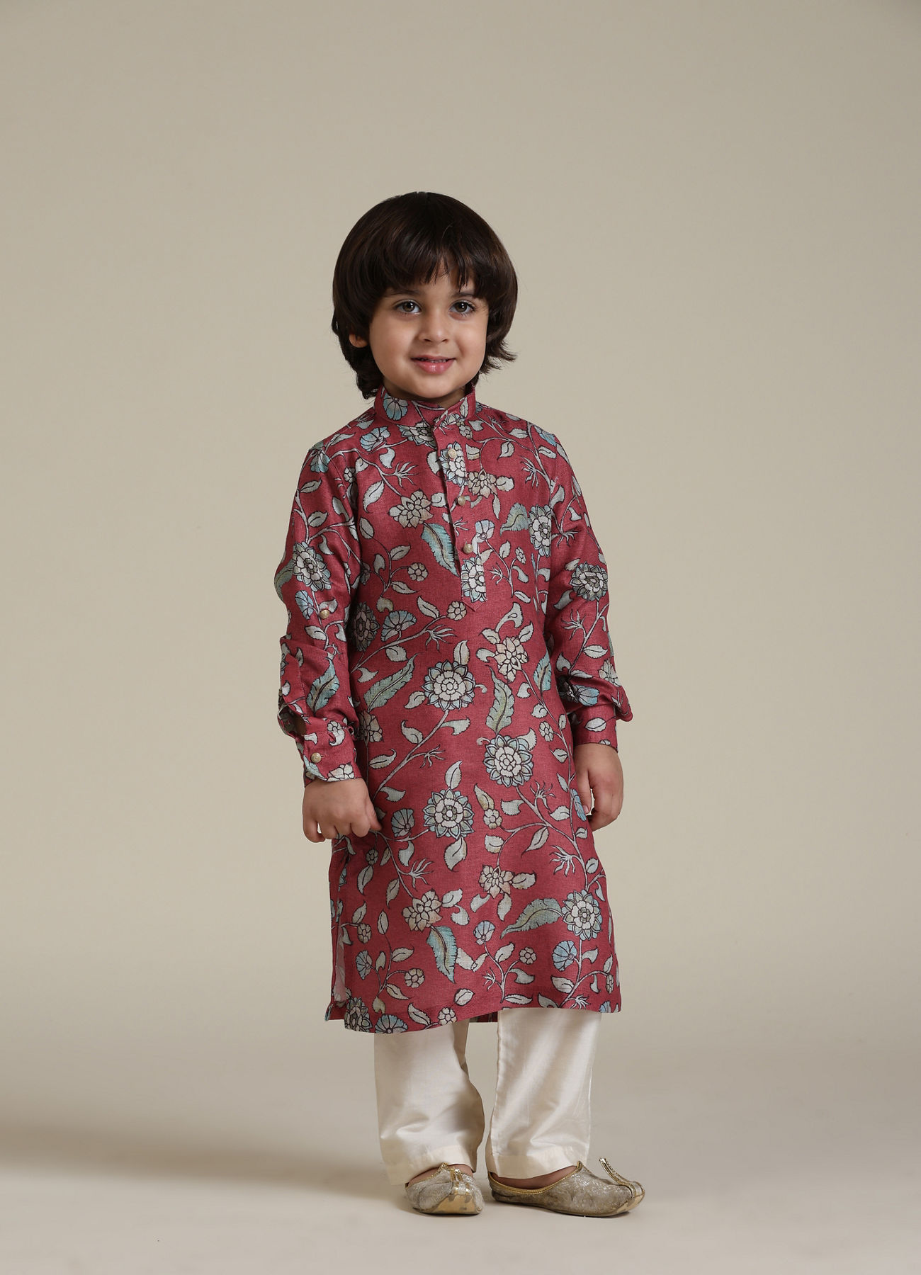 Manyavar Boys Rust Print Blended Viscose Kurta Set