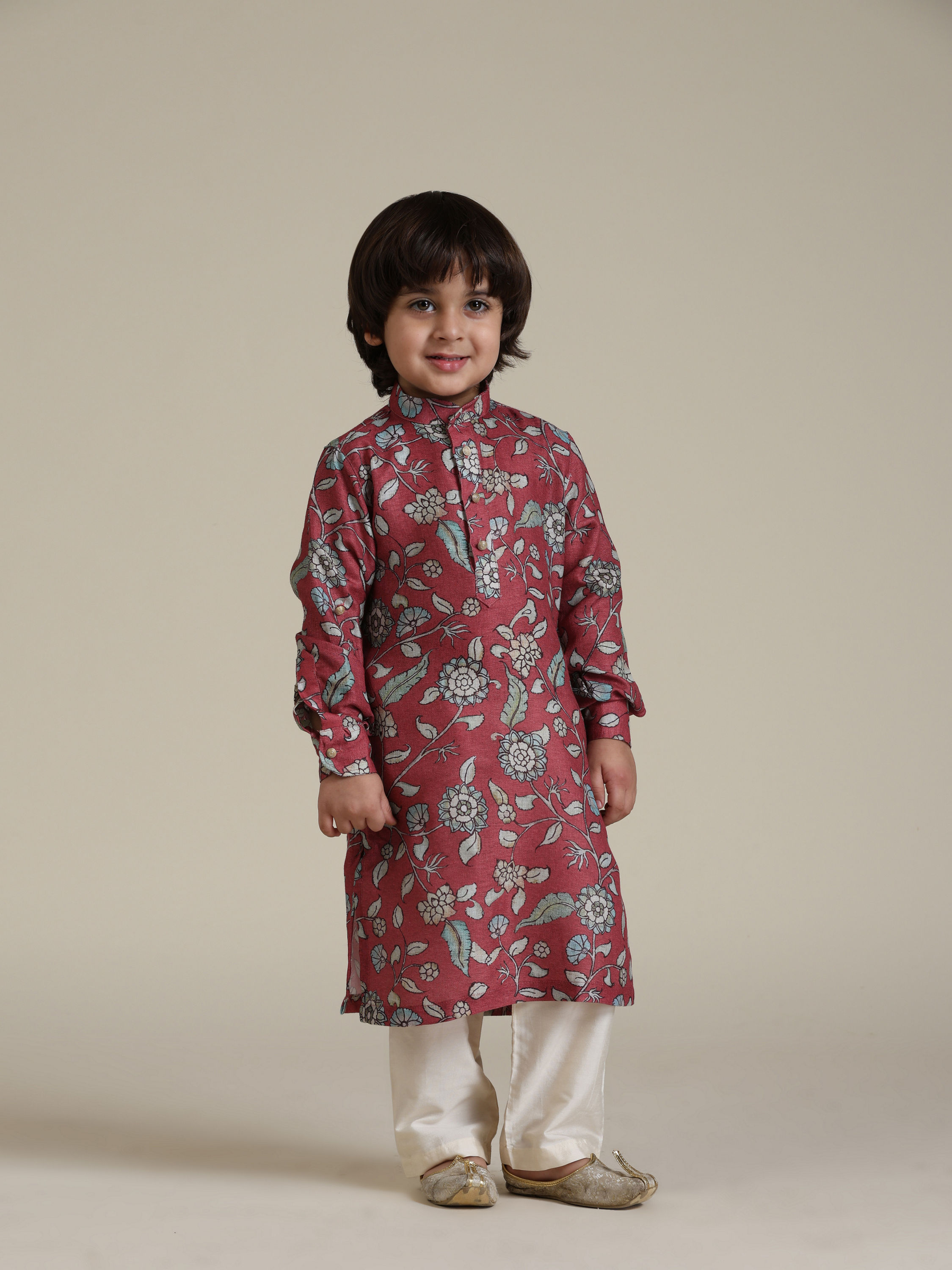 Manyavar Boys Rust Print Blended Viscose Kurta Set