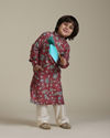 Manyavar Boys Rust Print Blended Viscose Kurta Set