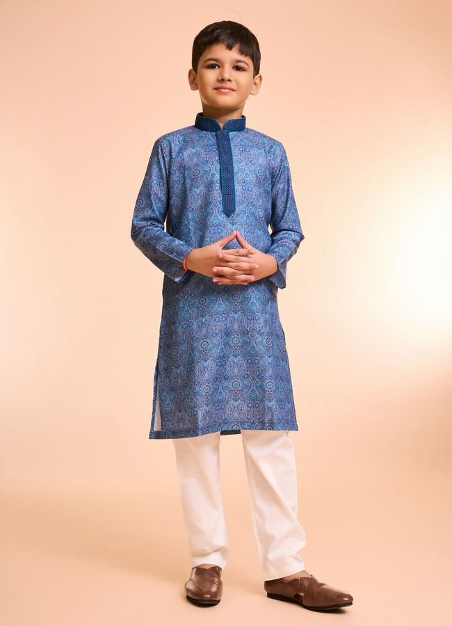 Manyavar Boys Mid-Blue Celebration Kurta Pajama
