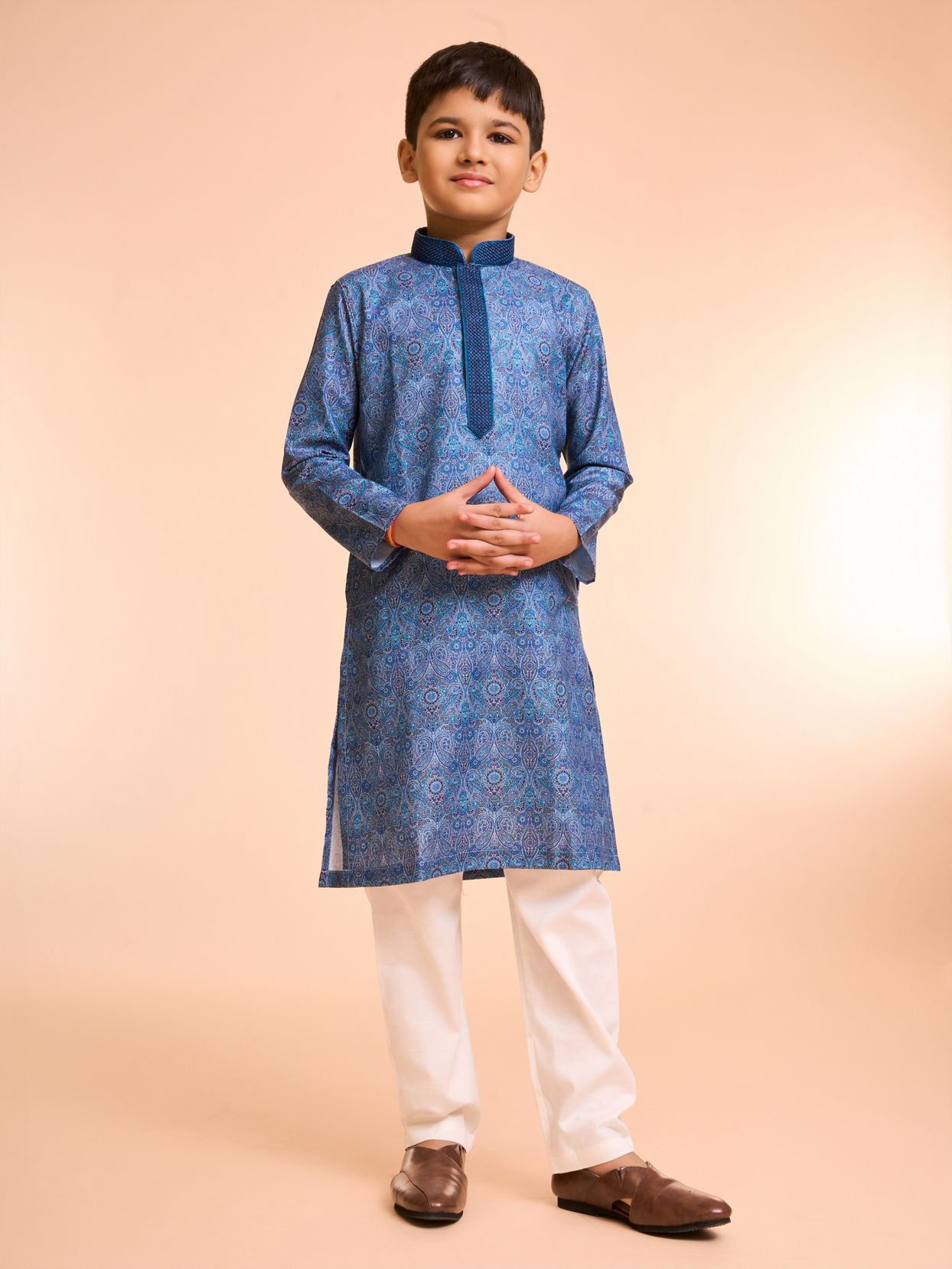 Manyavar Boys Mid-Blue Celebration Kurta Pajama