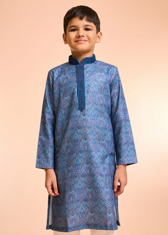 Manyavar Boys Mid-Blue Celebration Kurta Pajama