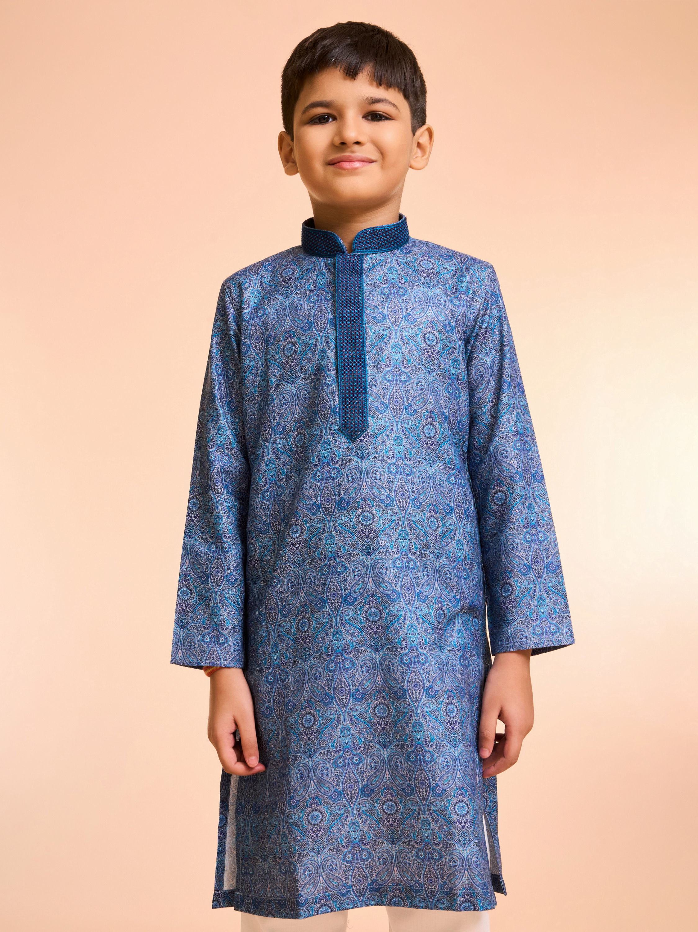 Manyavar Boys Mid-Blue Celebration Kurta Pajama