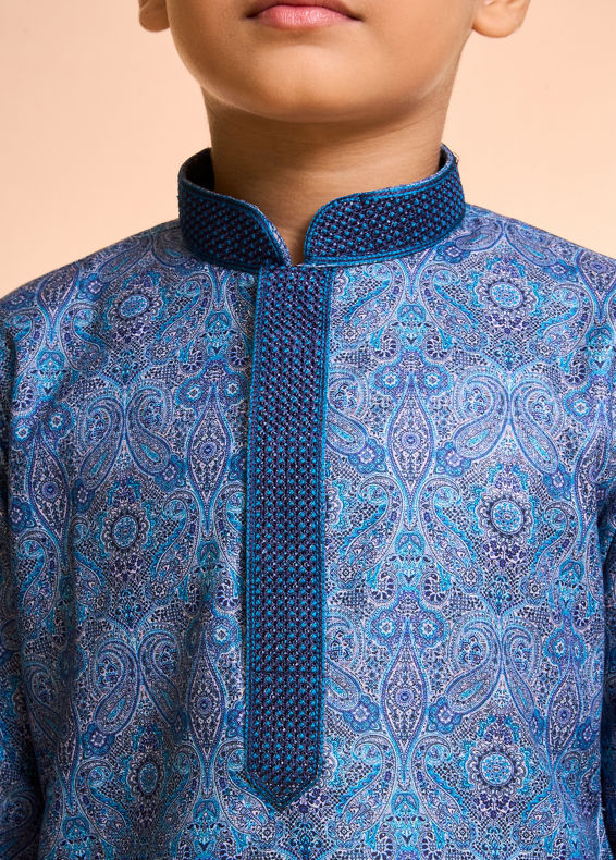 Manyavar Boys Mid-Blue Celebration Kurta Pajama