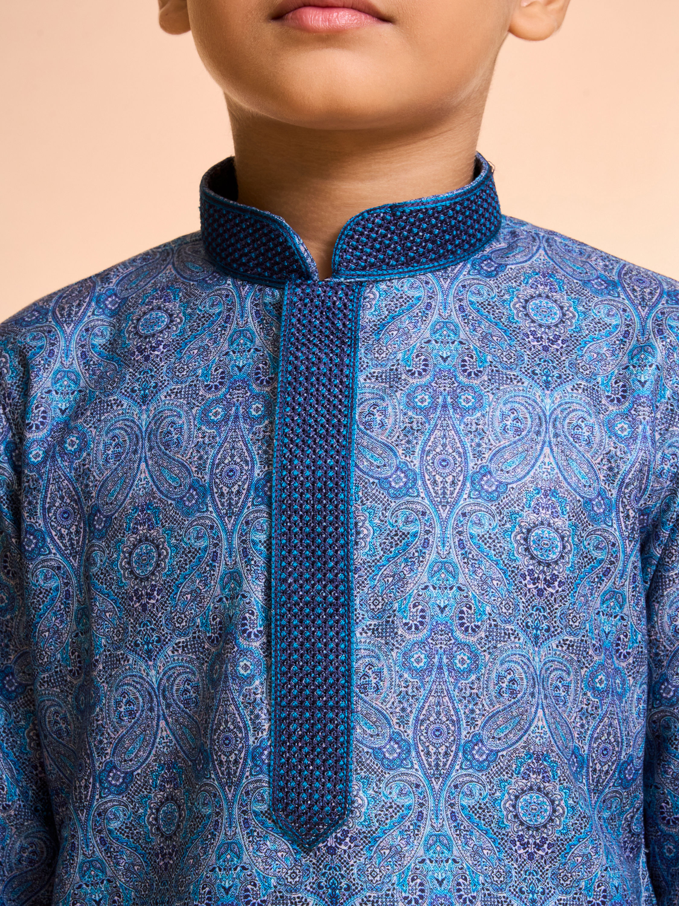 Manyavar Boys Mid-Blue Celebration Kurta Pajama