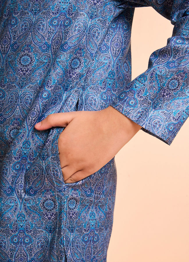 Manyavar Boys Mid-Blue Celebration Kurta Pajama