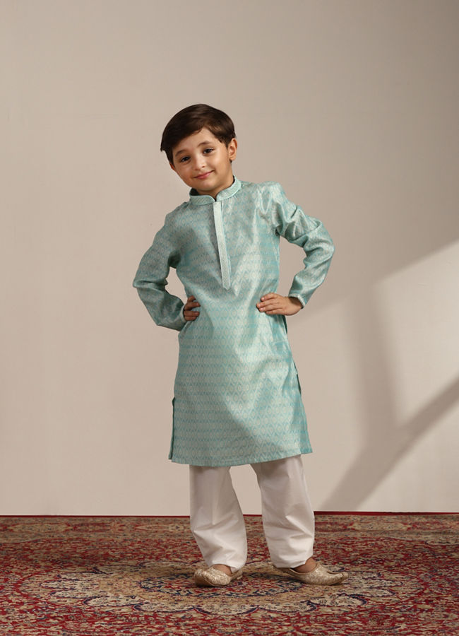 Boys Sky Blue Petal Printed Kurta Set image number 2