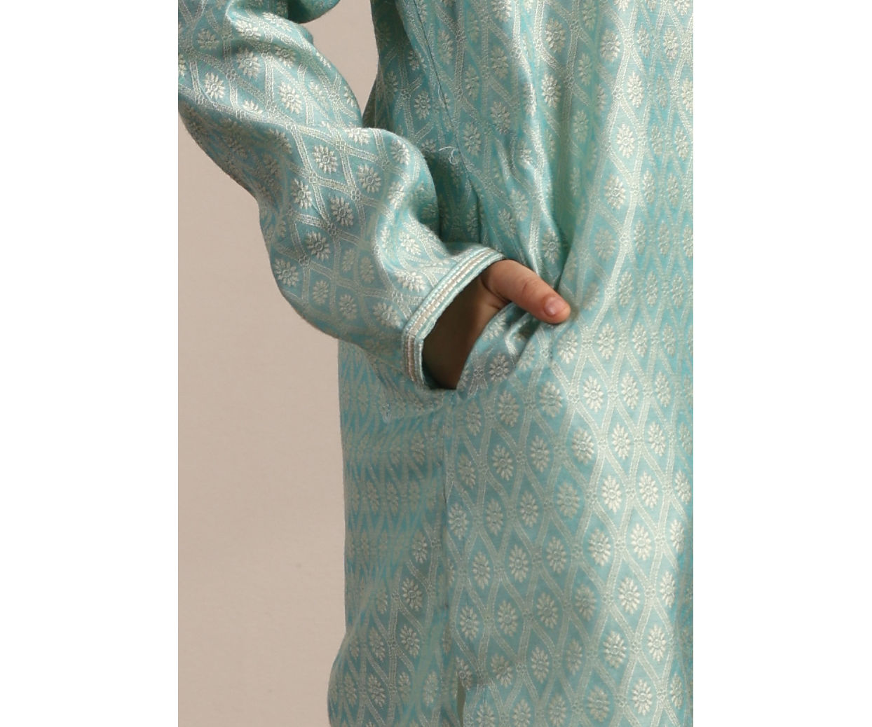 Boys Sky Blue Petal Printed Kurta Set image number 3