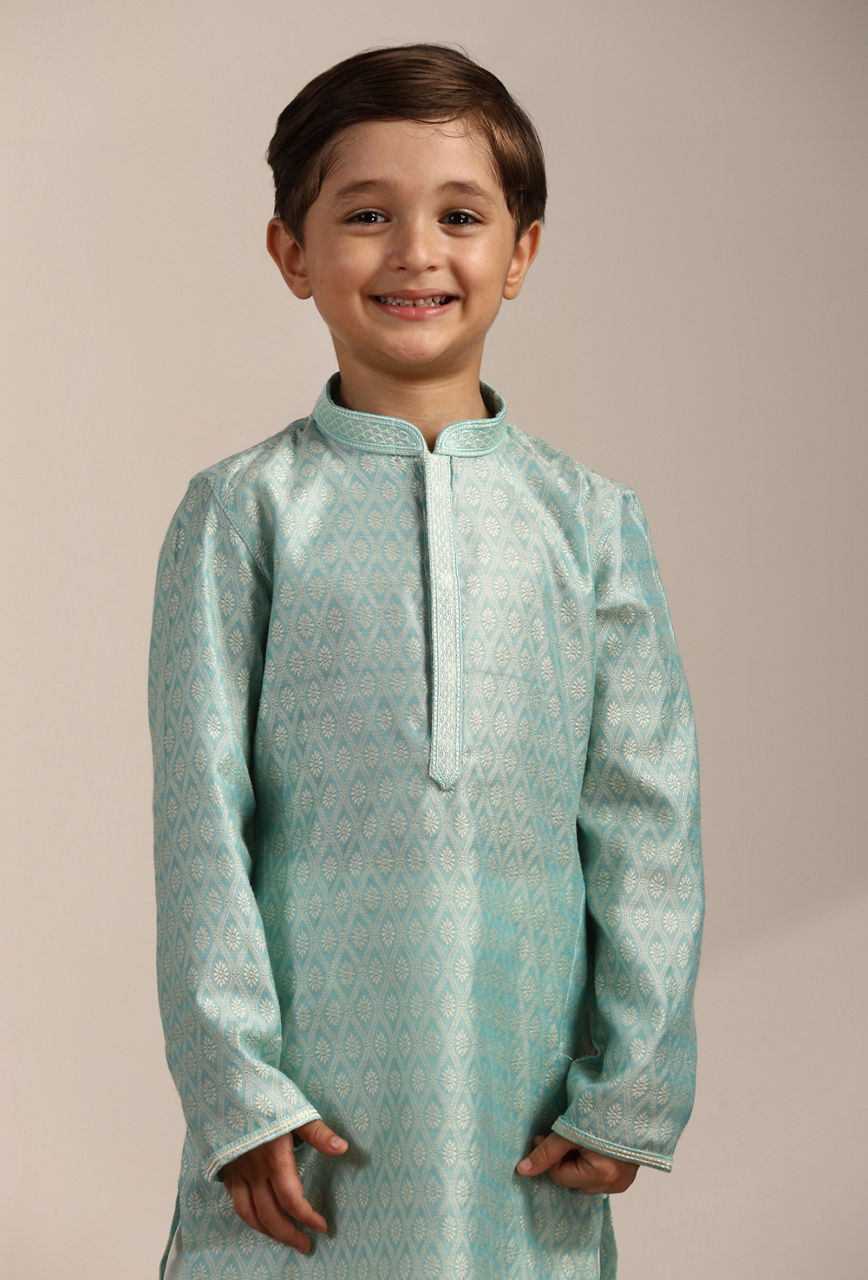 Manyavar Boys Boys Sky Blue Petal Printed Kurta Set