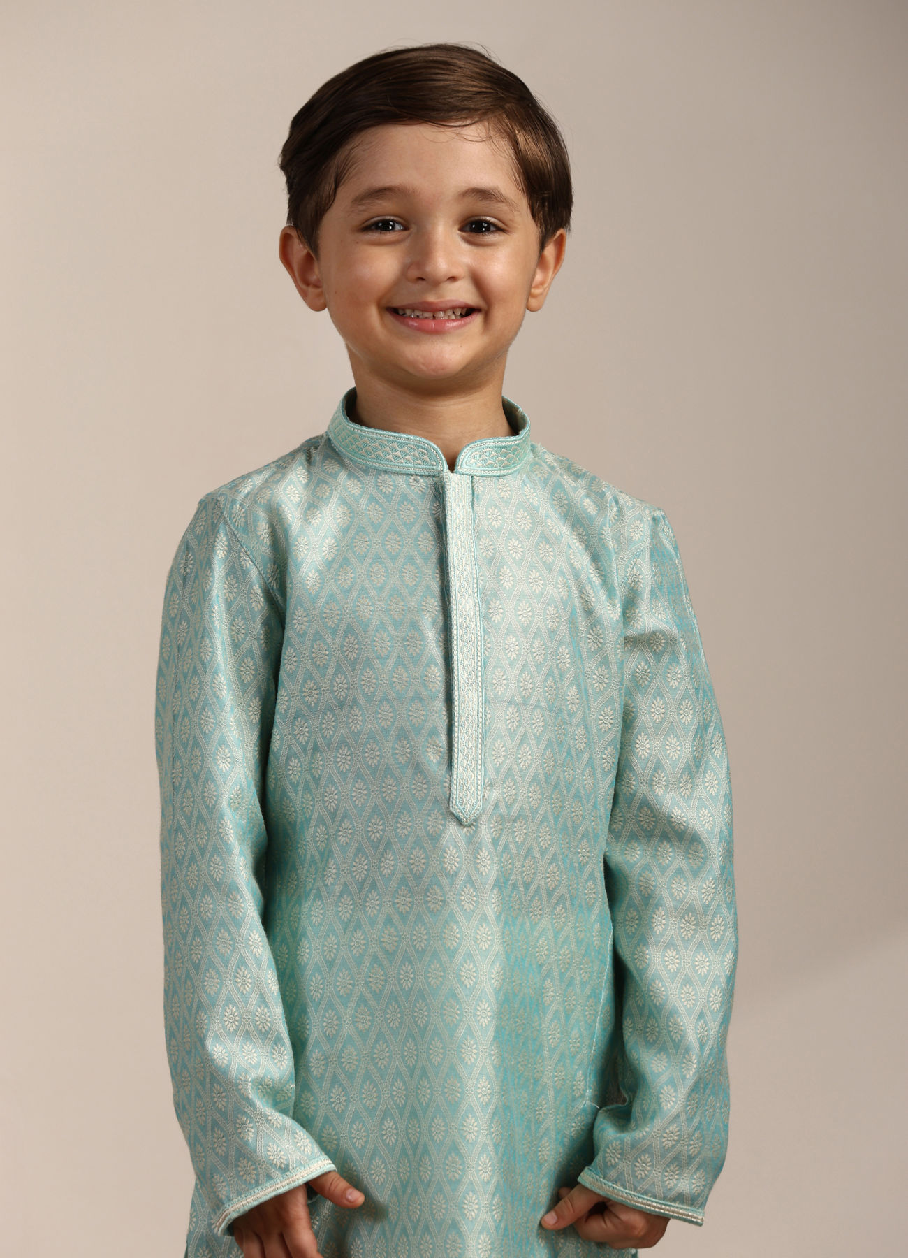 Manyavar Boys Boys Sky Blue Petal Printed Kurta Set