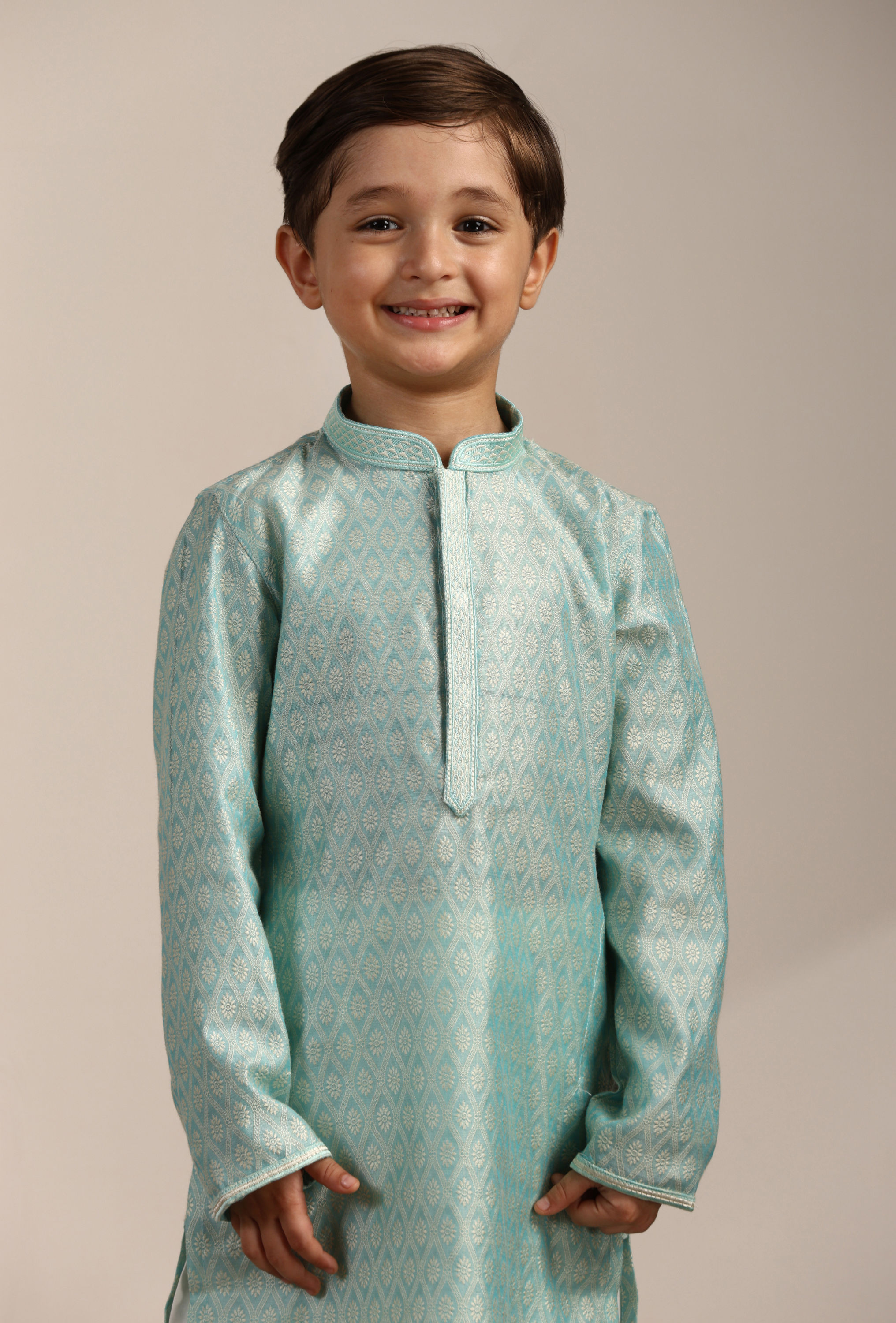 Manyavar Boys Boys Sky Blue Petal Printed Kurta Set