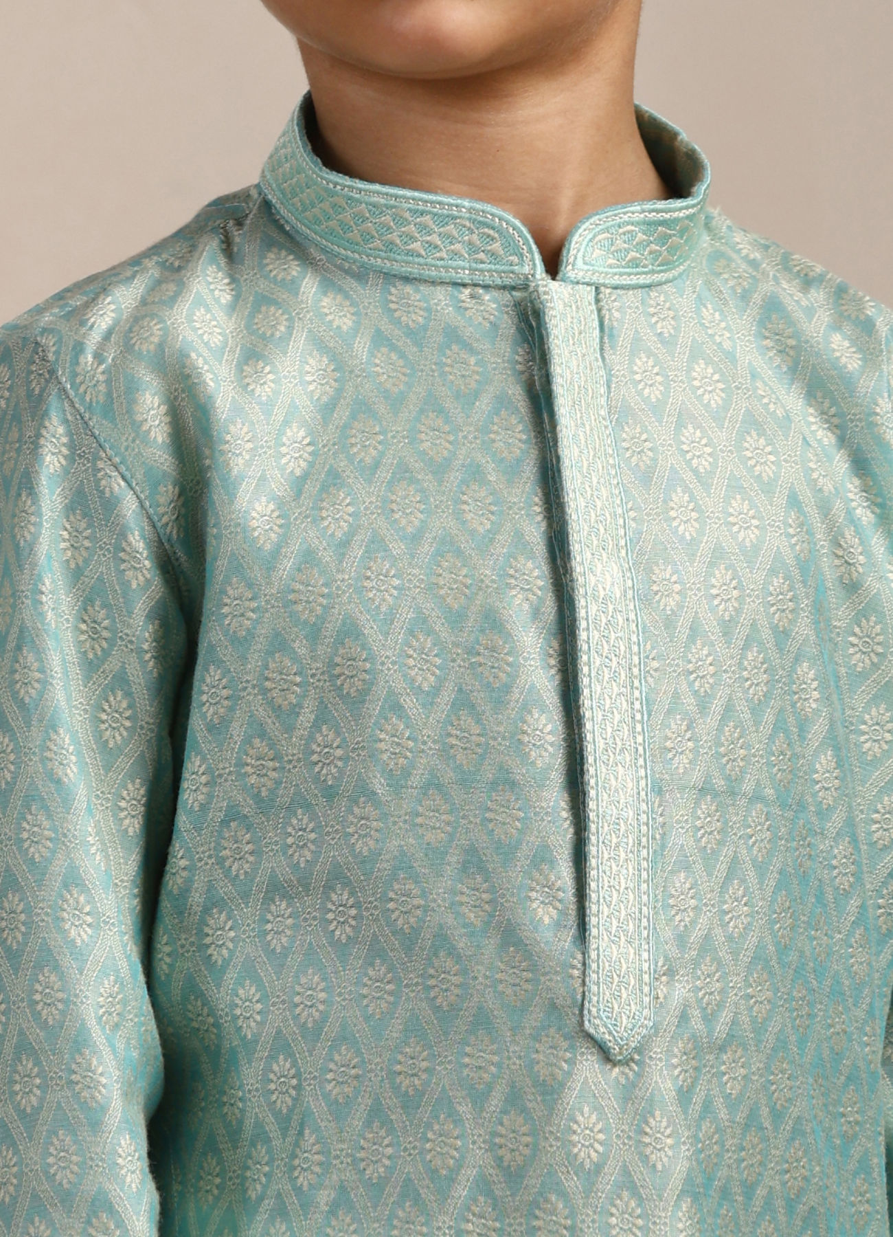 Manyavar Boys Boys Sky Blue Petal Printed Kurta Set