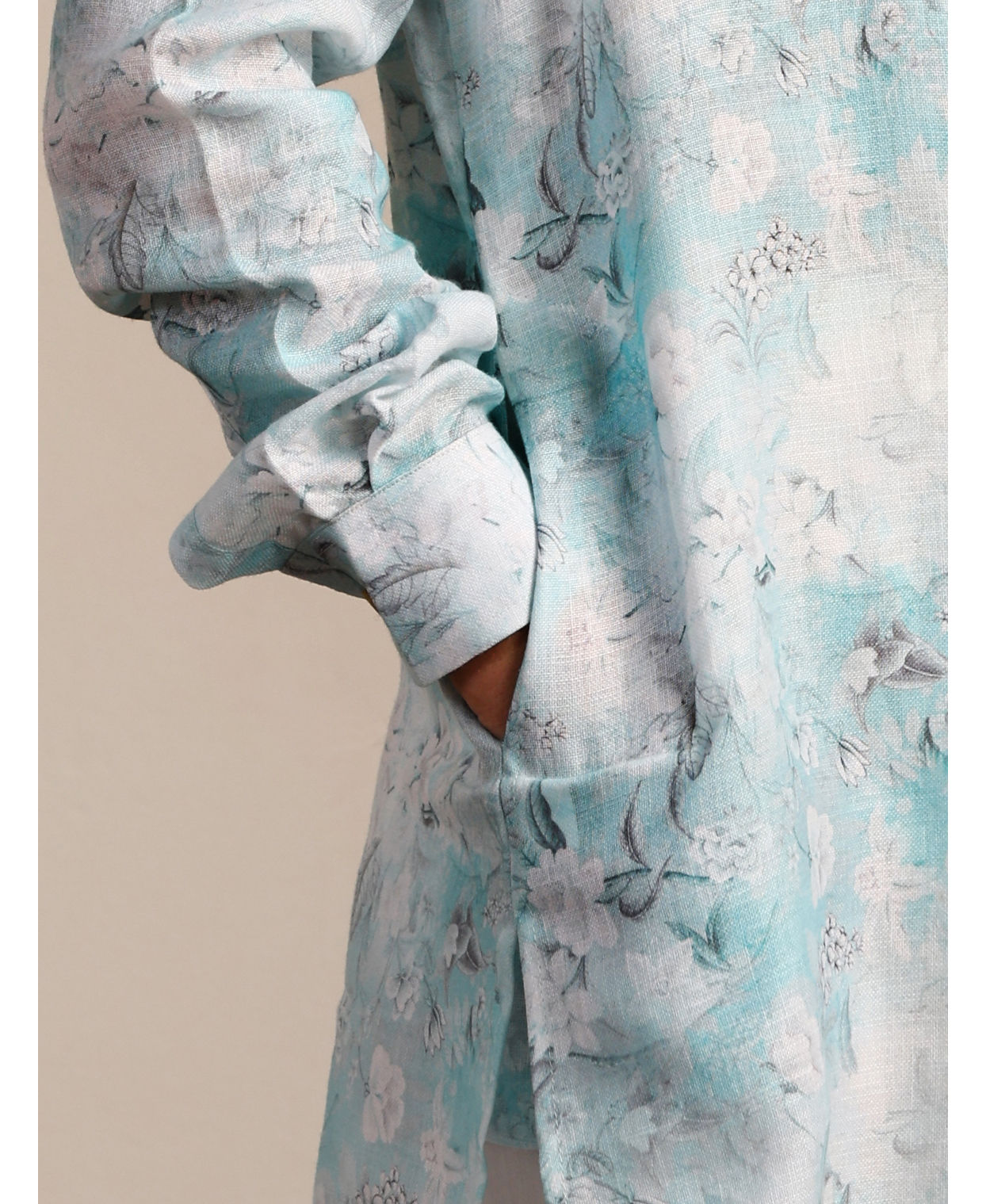 Manyavar Boys Boys Tropical Blue Floral Printed Kurta Set