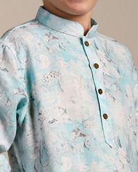 Manyavar Boys Boys Tropical Blue Floral Printed Kurta Set