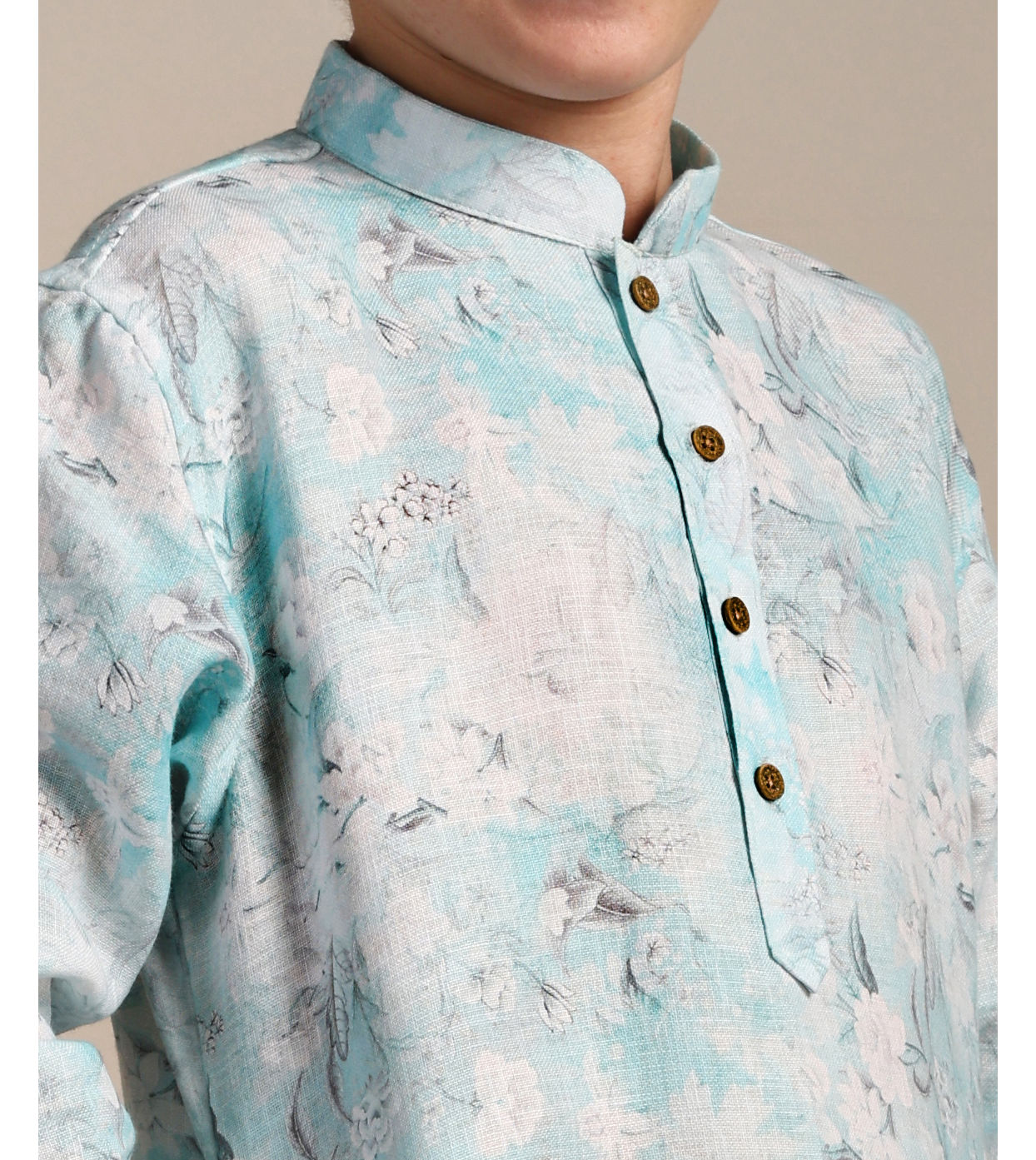 Manyavar Boys Boys Tropical Blue Floral Printed Kurta Set