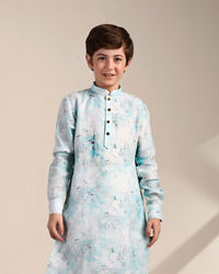 Manyavar Boys Boys Tropical Blue Floral Printed Kurta Set