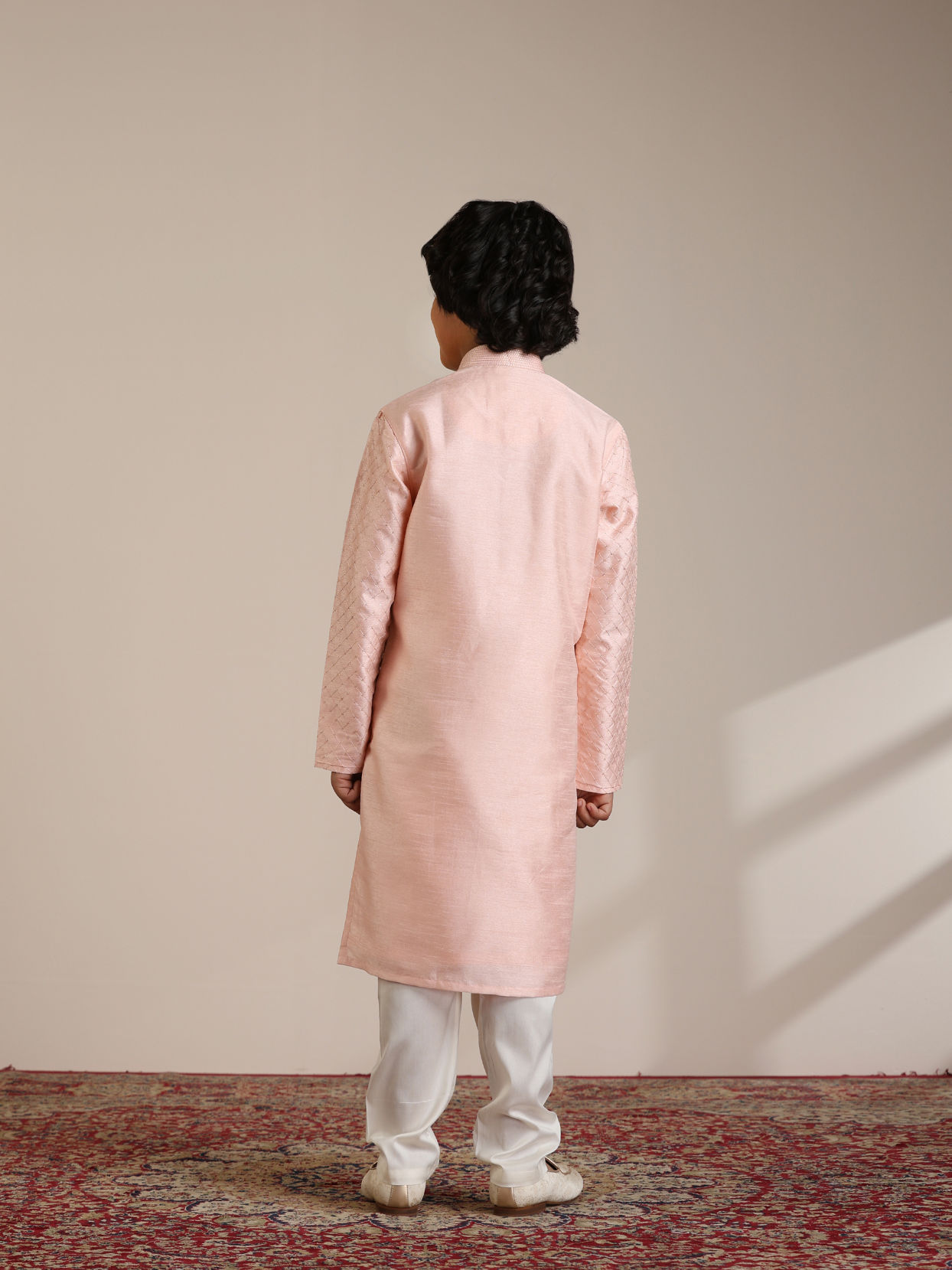 Manyavar Boys Boys Peach Jaal Patterned Kurta Set