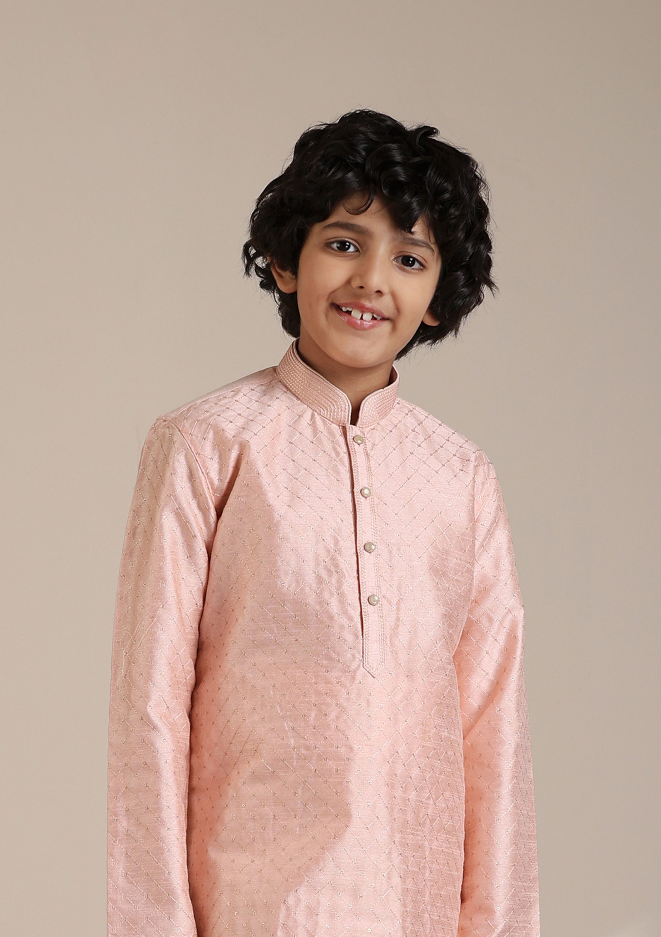 Manyavar Boys Boys Peach Jaal Patterned Kurta Set